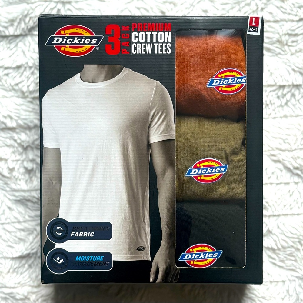 NWT! Dickies 3pk Premium Cotton Crew Tees, Multicolor